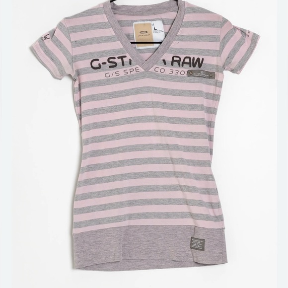 G-Star Tops - G-Star Striped Pink and Gray T-Shirt size S